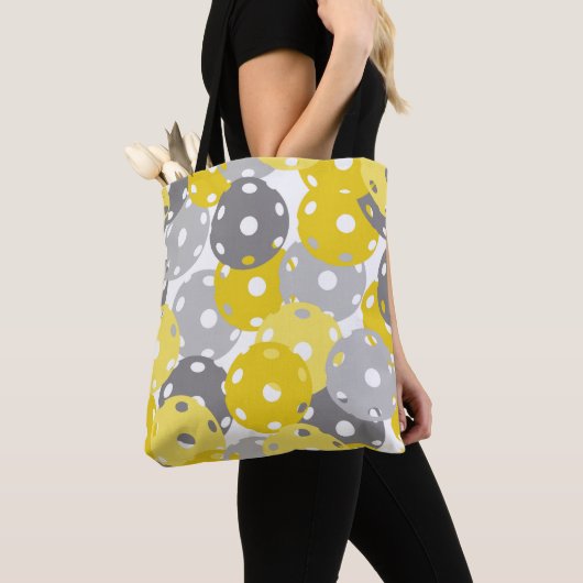 💛 Pickleball - geel, grijs op witte, 2021 kleuren Tote Bag (Dichtbij)