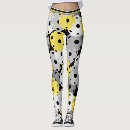 💛 Pickleball - geel, grijs op zwart, 2021 kleuren Leggings (Voorkant)