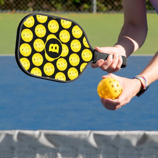 Pickleball Geel Zwart Gepersonaliseerd Monogram Paddle (Insitu)