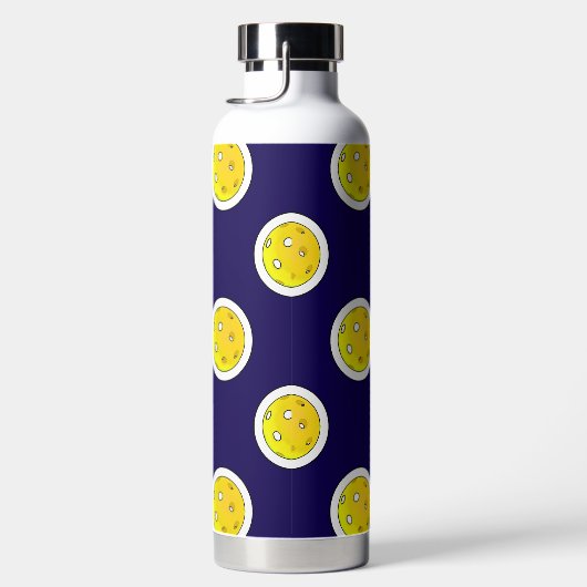Pickleball Gele Pickleballs Polka Dots op Marine Waterfles (Rechts)