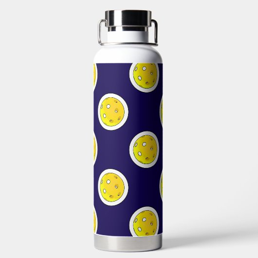 Pickleball Gele Pickleballs Polka Dots op Marine Waterfles (Achterkant)