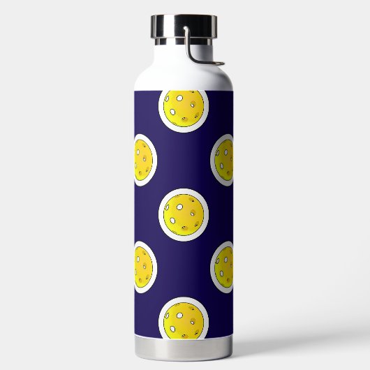 Pickleball Gele Pickleballs Polka Dots op Marine Waterfles (Links)