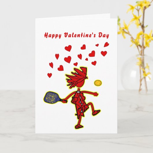Pickleball Gelukkige Valentijnsdag Kaart (Gele Bloem)