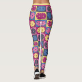 Pickleball - geometrisch patroon, paars en geel. leggings (Achterkant)
