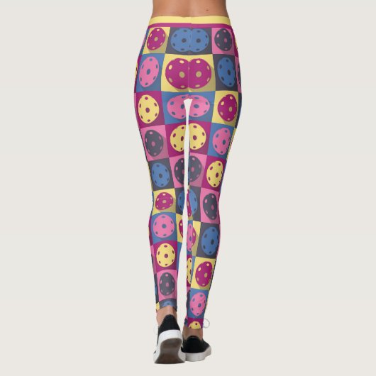 Pickleball - geometrisch patroon, paars en geel. leggings (Achterkant)