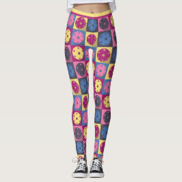 Pickleball - geometrisch patroon, paars en geel. leggings