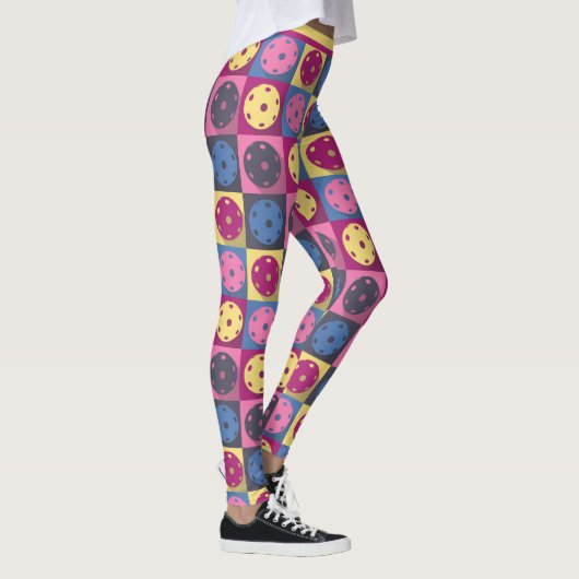 Pickleball - geometrisch patroon, paars en geel. leggings (Rechts)