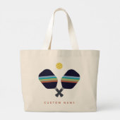 Pickleball Gepersonaliseerde naam Gestreepte Paddl Grote Tote Bag (Achterkant)