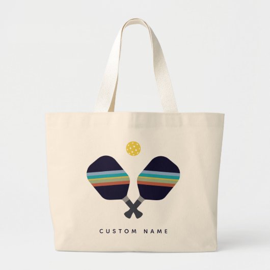 Pickleball Gepersonaliseerde naam Gestreepte Paddl Grote Tote Bag (Voorkant)