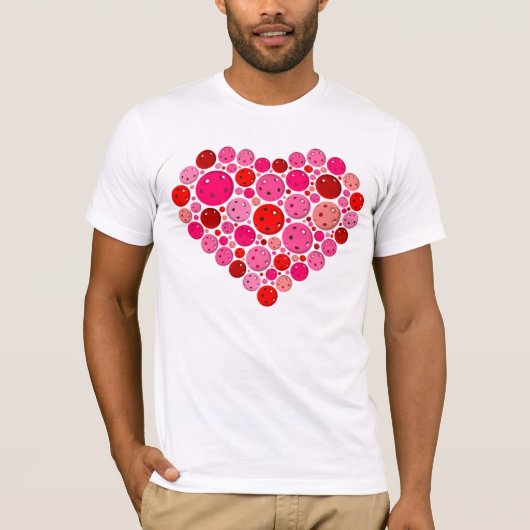 Pickleball Gevuld Hart Roze en Rode Liefde T-shirt (Voorkant)