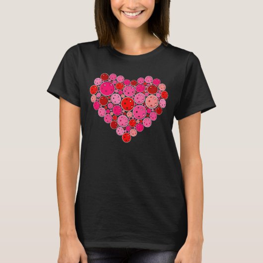 Pickleball Gevuld Hart Roze en Rode Liefde T-shirt (Voorkant)