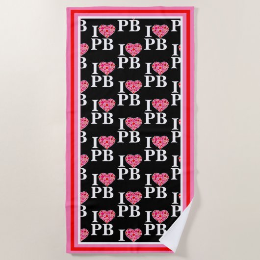 Pickleball Gevuld Hart Roze en Rood I Hart PB Strandlaken (Voorkant)