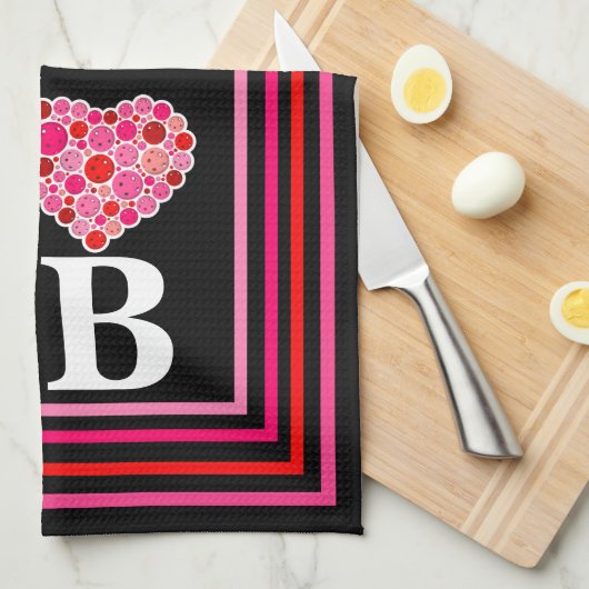 Pickleball Gevuld Hart Roze en Rood I Hart PB Theedoek (Quarter Fold)