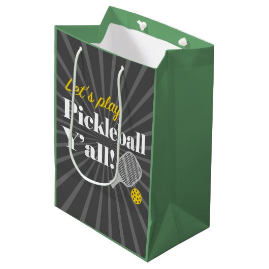 Pickleball Gift Bag Let's Play Pickleball Party Medium Cadeauzakje (Voorkant Gekanteld)