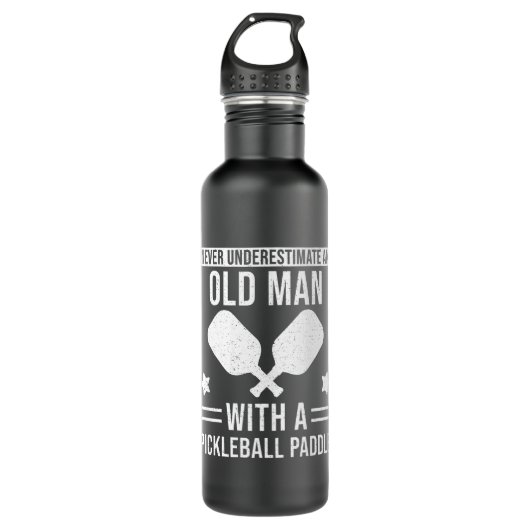 Pickleball Gift Onderschat nooit een oud Man Waterfles (Voorkant)