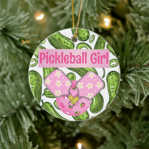 Pickleball Girl Pickles en Pickleballs Custom Cer Keramisch Ornament