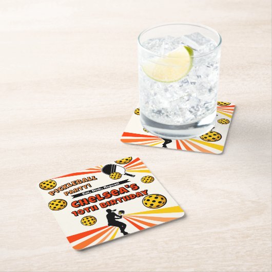 Pickleball Girls Verjaardagsfeestje Retro Speler Kartonnen Onderzetters (Insitu)