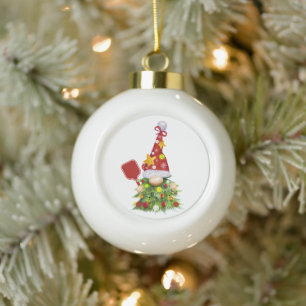 Pickleball Gnome-kerstboom Keramische Bal Ornament