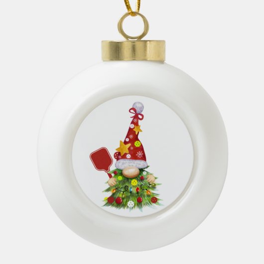 Pickleball Gnome-kerstboom Keramische Bal Ornament (Voorkant)
