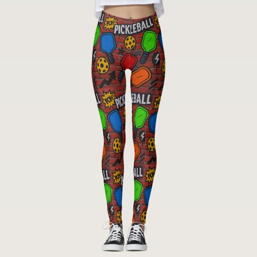 Pickleball Graffiti Art Burst Vrouwen Leggings (Voorkant)