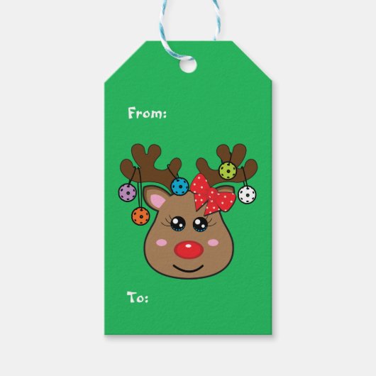 Pickleball groen rendier cadeau labels cadeaulabel (Voorkant)