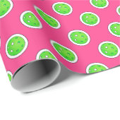 Pickleball Groene Pickleballs Polka Dots Hot Pink Cadeaupapier (Rol Hoek)