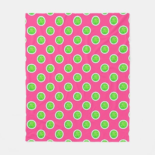 Pickleball Groene Pickleballs Polka Dots Hot Pink Fleece Deken (Voorkant)