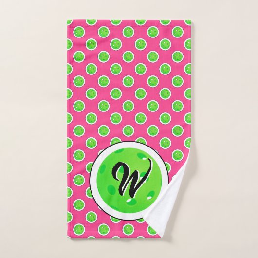 Pickleball Groene Pickleballs Polka Dots Hot Pink Handdoek (Handdoek)