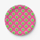Pickleball Groene Pickleballs Polka Dots Hot Pink Papieren Bordje (Voorkant)