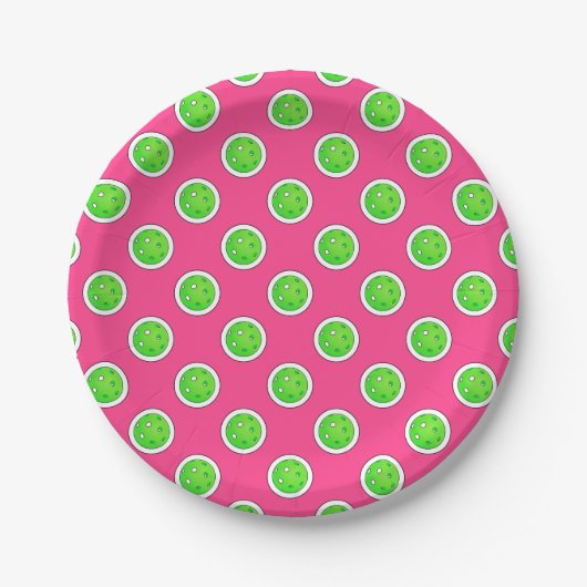 Pickleball Groene Pickleballs Polka Dots Hot Pink Papieren Bordje (Voorkant)