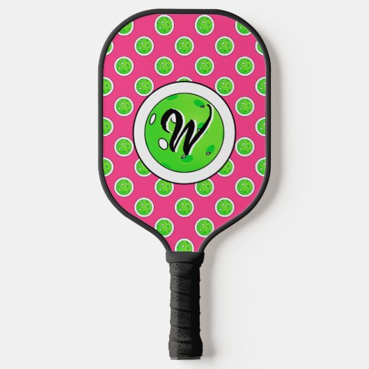Pickleball Groene Pickleballs Polka Dots Hot Pink Pickleball Paddle (Voorkant)