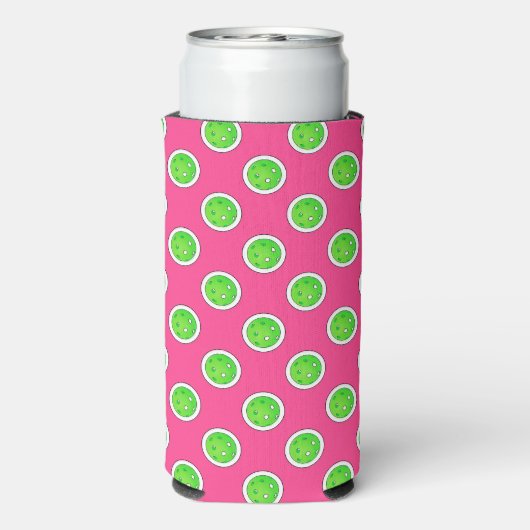 Pickleball Groene Pickleballs Polka Dots Hot Pink Seltzer Blikjeskoeler (Seltzer Achterkant)