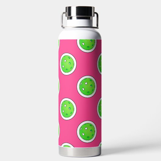 Pickleball Groene Pickleballs Polka Dots Hot Pink Waterfles (Achterkant)