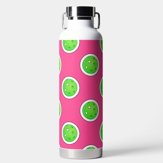 Pickleball Groene Pickleballs Polka Dots Hot Pink Waterfles (Voorkant)