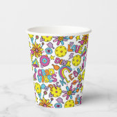 Pickleball Groovy, retro jaren '90, witte papieren Papieren Bekers (Achterkant)