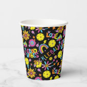 Pickleball Groovy, retro jaren '90, zwart Papieren Bekers (Achterkant)