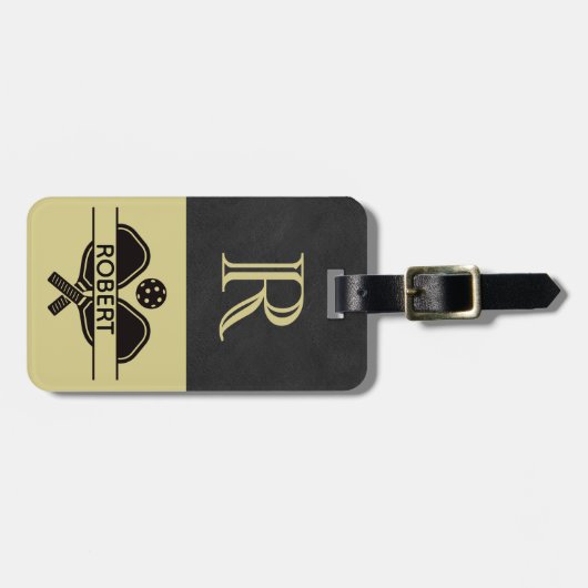Pickleball Guy Aangepaste Monogram Initiaal Naam Bagagelabel (Voorkant horizontaal)