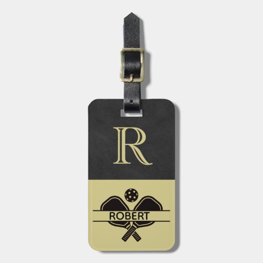 Pickleball Guy Aangepaste Monogram Initiaal Naam Bagagelabel (Voorkant verticaal)