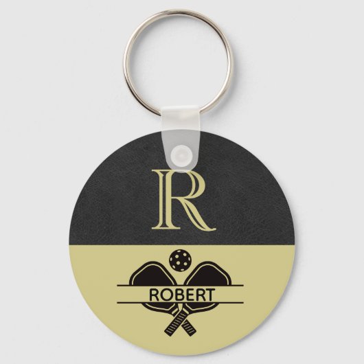 Pickleball Guy Aangepaste Monogram Initiaal Naam Sleutelhanger (Voorkant)