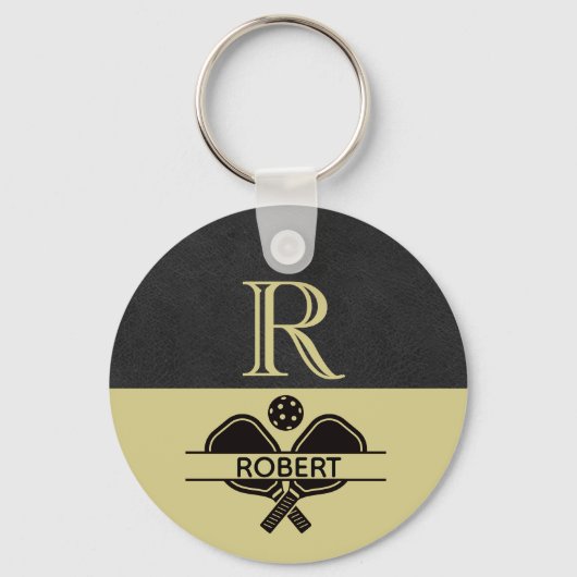 Pickleball Guy Aangepaste Monogram Initiaal Naam Sleutelhanger (Voorkant)