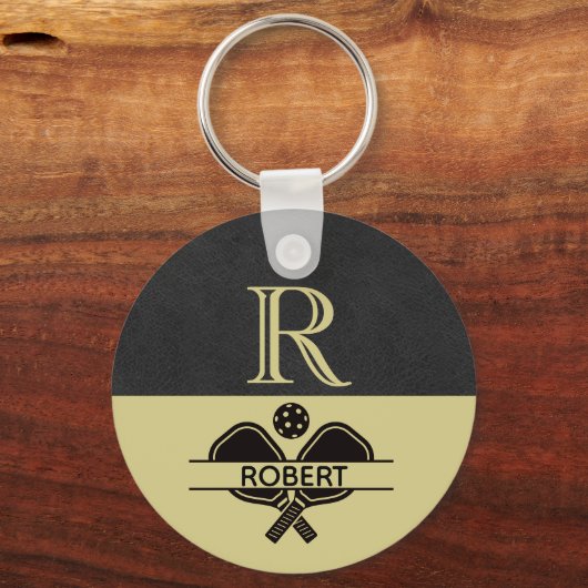 Pickleball Guy Aangepaste Monogram Initiaal Naam Sleutelhanger (Achterkant)