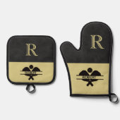 Pickleball Guy Monogram Initiaal Naam Ovenwant & Pannenlap Set (Voorkant)