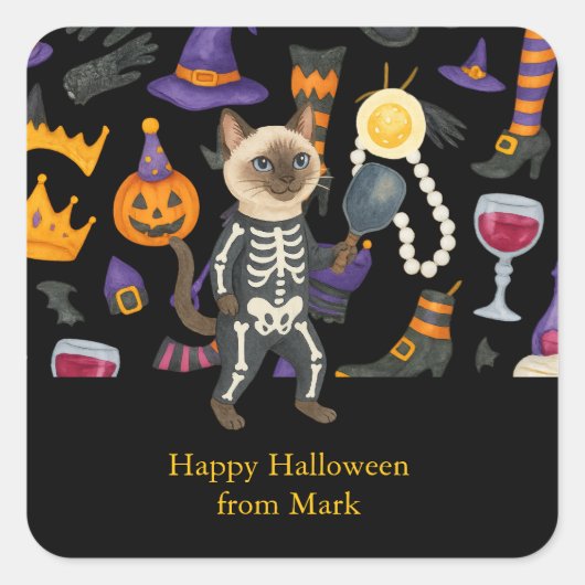 Pickleball Halloween feest voor kattenliefhebbers Vierkante Sticker (Voorkant)