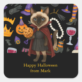 Pickleball Halloween feest voor kattenliefhebbers Vierkante Sticker