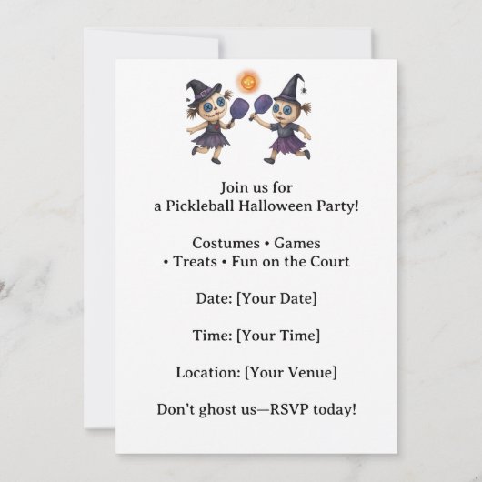 Pickleball Halloween Party Kaart (Achterkant)