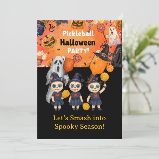 Pickleball Halloween Party Kaart (Staand voorkant)