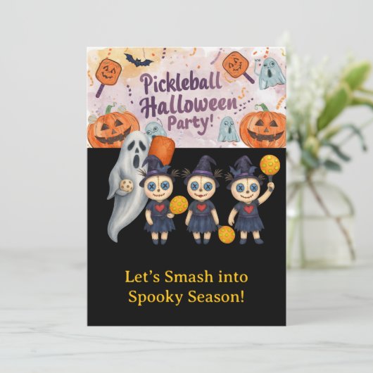 Pickleball Halloween Party Kaart (Staand voorkant)