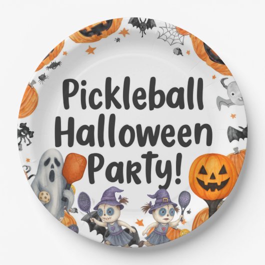 Pickleball Halloween Party met peddel en bal Papieren Bordje (Voorkant)