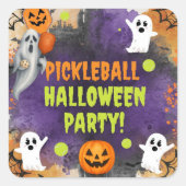 Pickleball Halloween Party met peddel en bal Vierkante Sticker (Voorkant)
