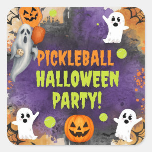 Pickleball Halloween Party met peddel en bal Vierkante Sticker